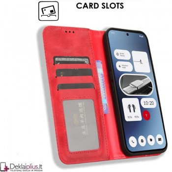 Dirbtinės odos atverčiamas dėklas su skyreliais - raudonas (Nothing Phone 2A/Nothing Phone 2A Plus)
